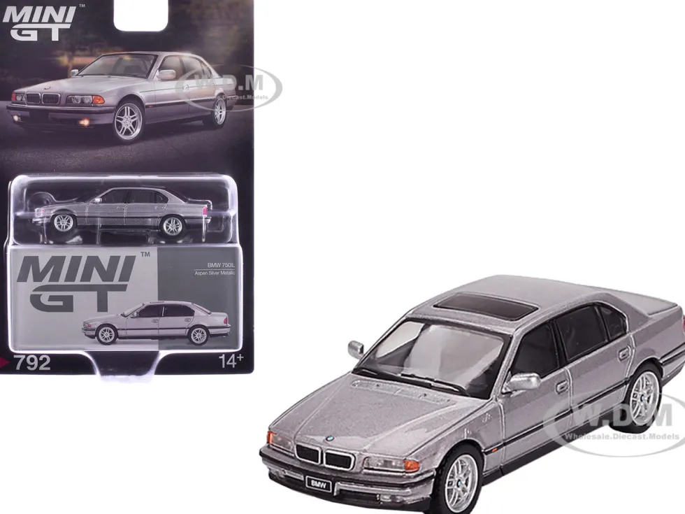 BMW 750IL Aspen Silver Metallic with Sun Roof Limited Edition 1/64 Diecast Model Car by Mini GT