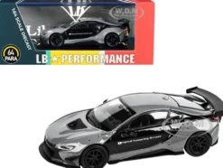 BMW i8 Liberty Walk Gray Black LB Performance Series 1/64 Diecast Model Car Paragon Models PA-55146