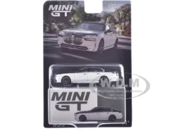 BMW i7 xDrive60 Dravit Alpine White and Black Sapphire Limited Edition 1/64 Diecast Model Car by Mini GT