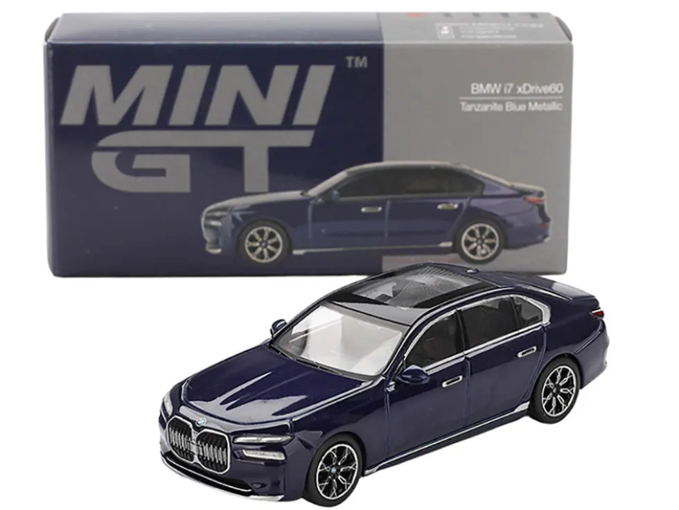 BMW i7 xDrive60 Tanzanite Blue Metallic with Sun Roof Limited Edition 1/64 Diecast Model Car by Mini GT