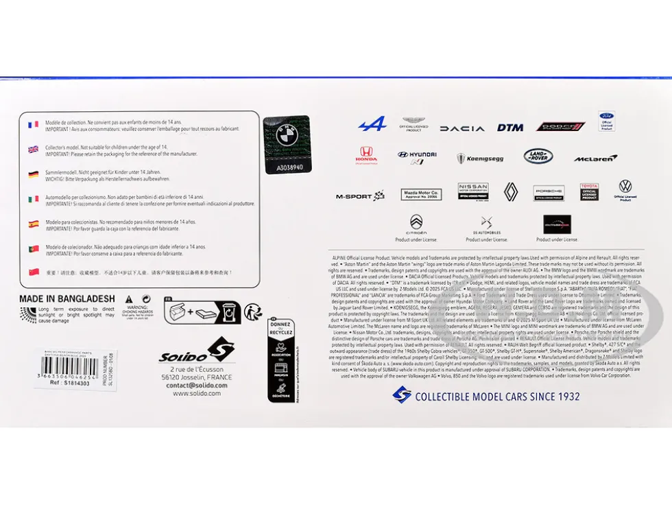 2024 BMW M3 Competition Daytona Beach Blue with Carbon Top 1/18 Diecast Model Car by Solido