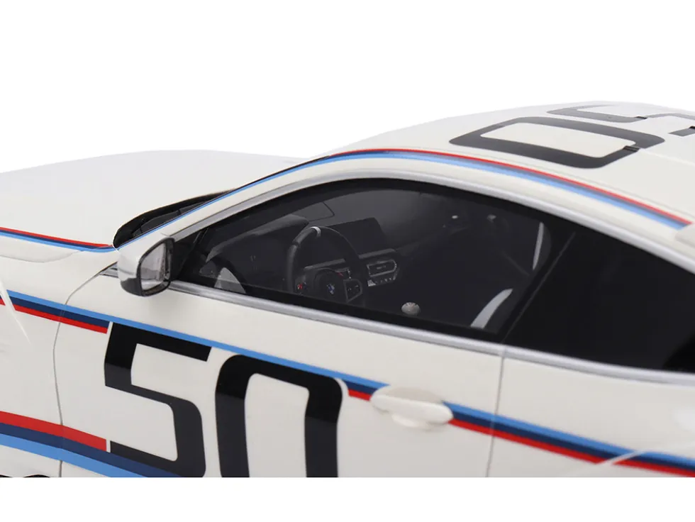 BMW M4 3.0 CSL #50 White with Blue and Red Stripes 1/18 Model Car by Top Speed