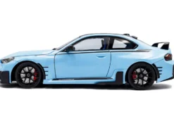 2024 BMW M2 Performance Parts Zandvoort Blue with Carbon Top and Black Stripes 1/18 Diecast Model Car by Solido