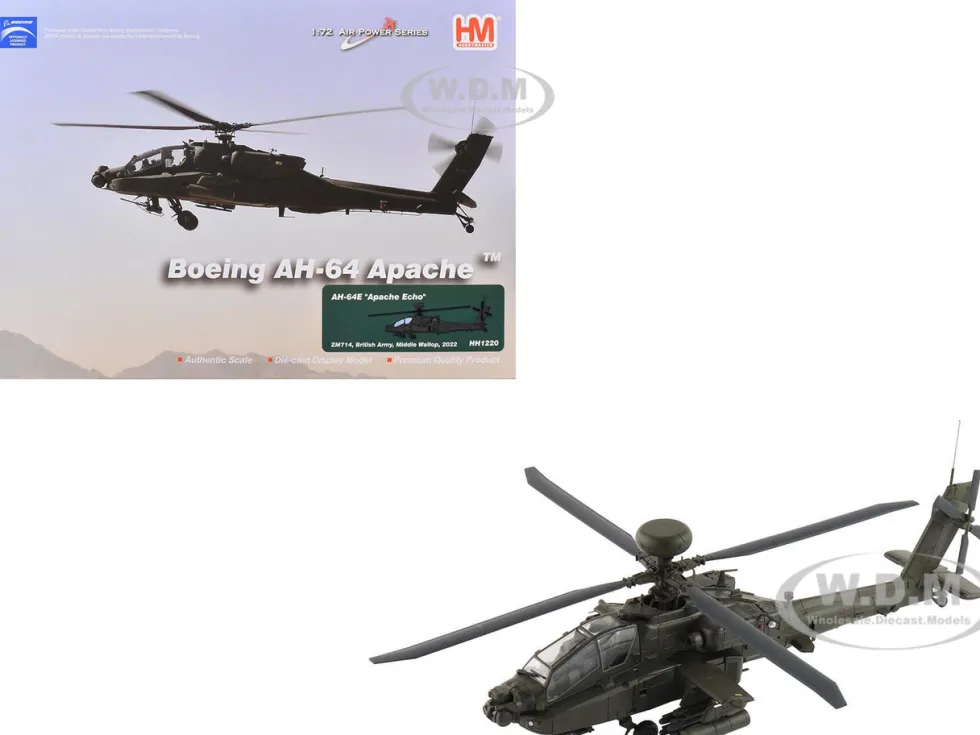 Boeing AH-64E Apache Echo Attack Helicopter "ZM714, Middle Wallop" (2022) British Army "Air Power Series" 1/72 Diecast Model by Hobby Master