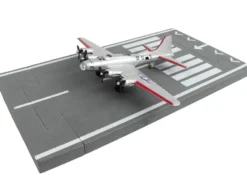 Boeing B 17 Flying Fortress Bomber Aircraft Silver Metallic United States Army Air Force with Runway Section Diecast Model Airplane Runway24 RW035