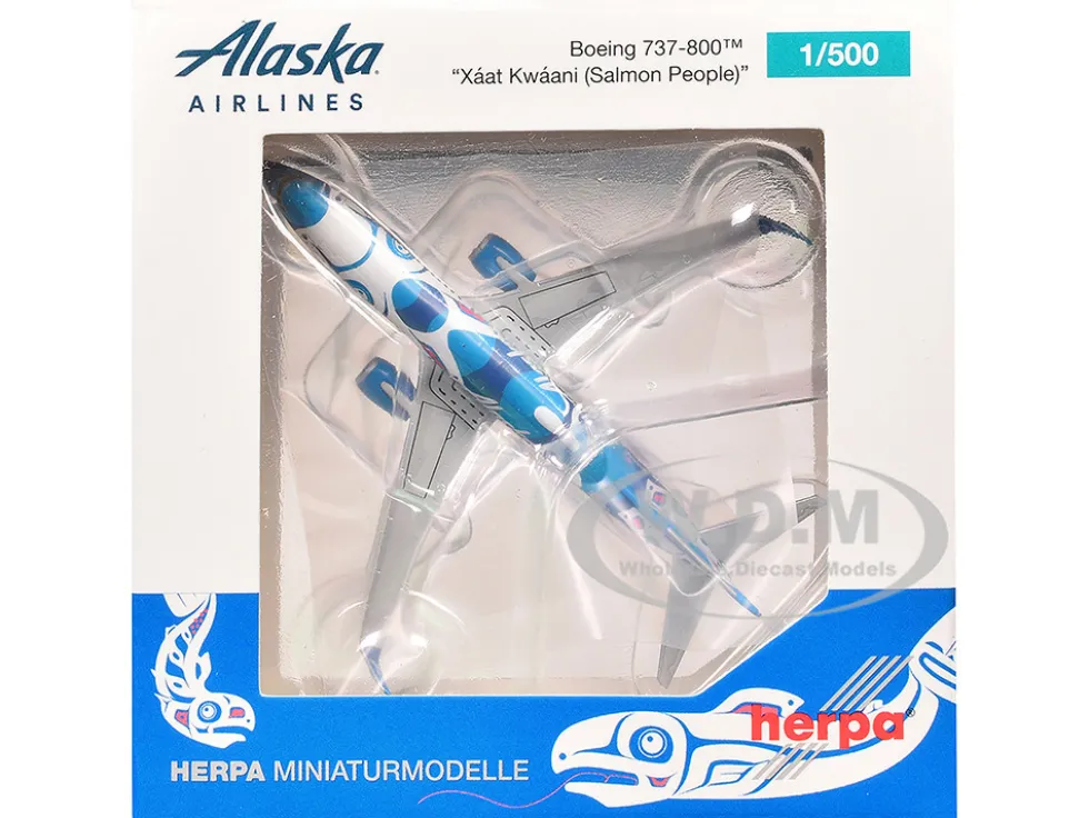 Boeing 737-800 Commercial Aircraft "Alaska Airlines - Salmon People Livery" (N559AS) Blue and White 1/500 Diecast Model Airplane by Herpa