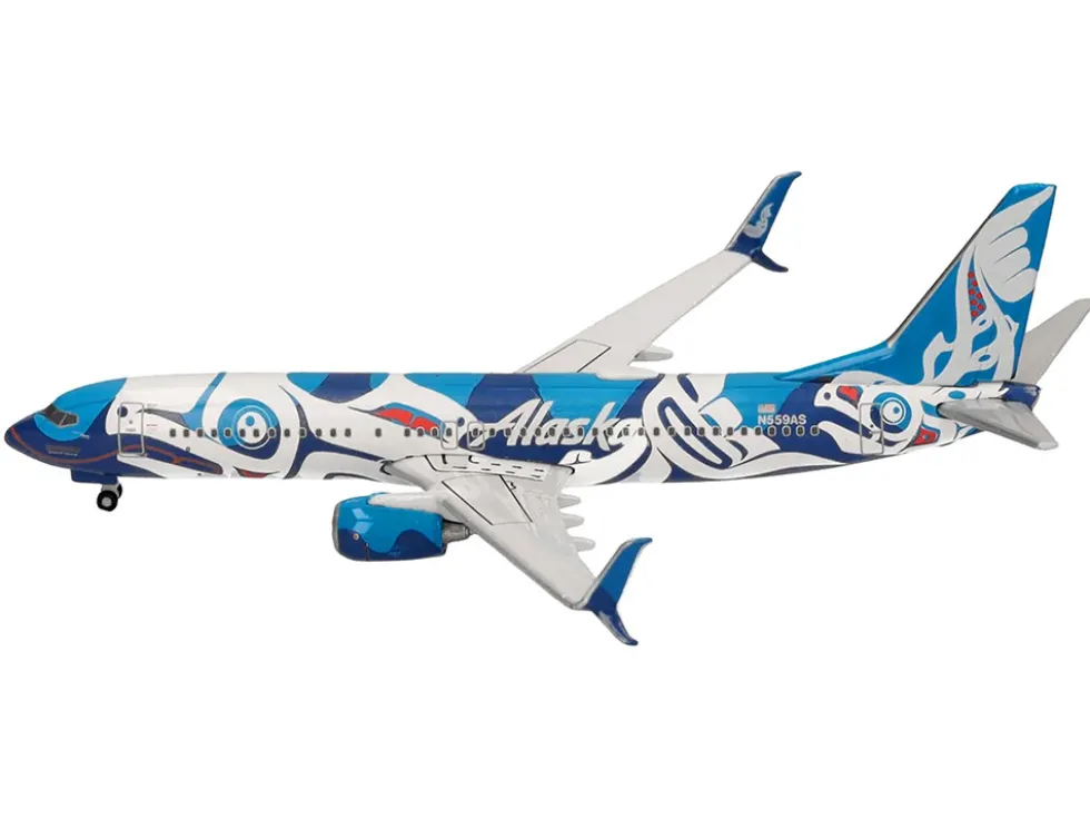 Boeing 737-800 Commercial Aircraft "Alaska Airlines - Salmon People Livery" (N559AS) Blue and White 1/500 Diecast Model Airplane by Herpa