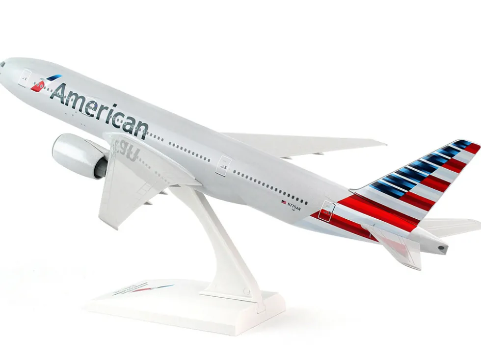 Boeing 777-200 Commercial Aircraft "American Airlines" (N775AN) Gray with Striped Tail (Snap-Fit) 1/200 Plastic Model by Skymarks