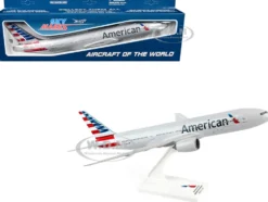 Boeing 777-200 Commercial Aircraft "American Airlines" (N775AN) Gray with Striped Tail (Snap-Fit) 1/200 Plastic Model by Skymarks