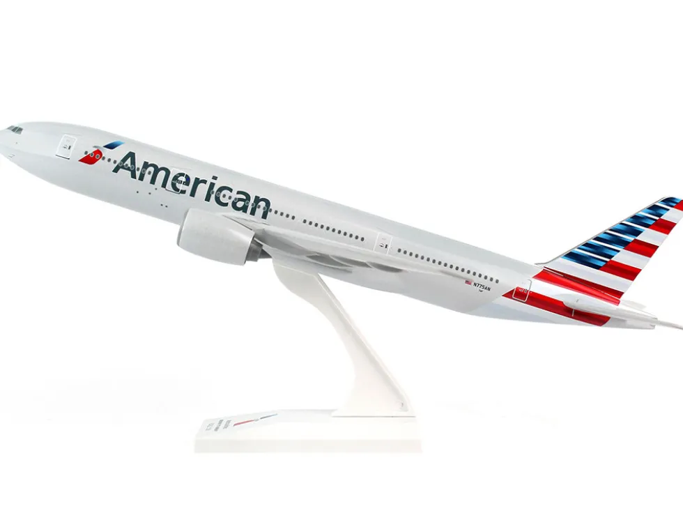 Boeing 777-200 Commercial Aircraft "American Airlines" (N775AN) Gray with Striped Tail (Snap-Fit) 1/200 Plastic Model by Skymarks