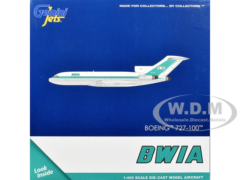 Boeing 727-100 Commercial Aircraft "British West Indian Airways" (9Y-TCO) White with Light Green Stripes 1/400 Diecast Model Airplane by GeminiJets