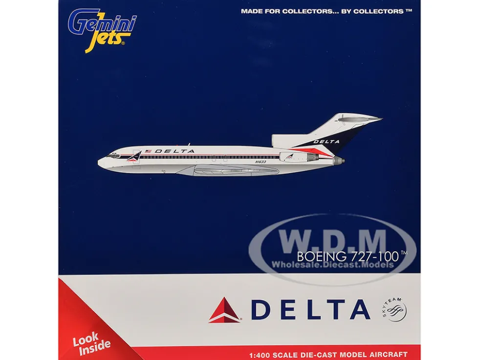 Boeing 727-100 Commercial Aircraft "Delta Air Lines" (N1633) White with Red and Blue Stripes 1/400 Diecast Model Airplane by GeminiJets