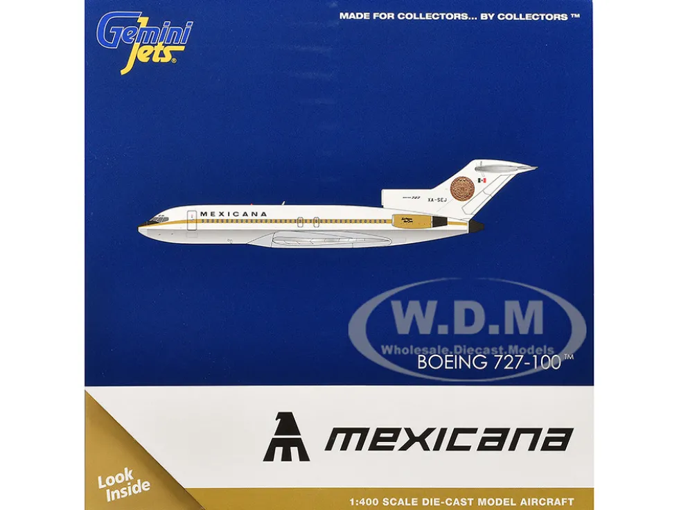 Boeing 727-100 Commercial Aircraft "Mexicana de Aviacion" (XA-SEJ) White with Gold Stripes 1/400 Diecast Model Airplane by GeminiJets