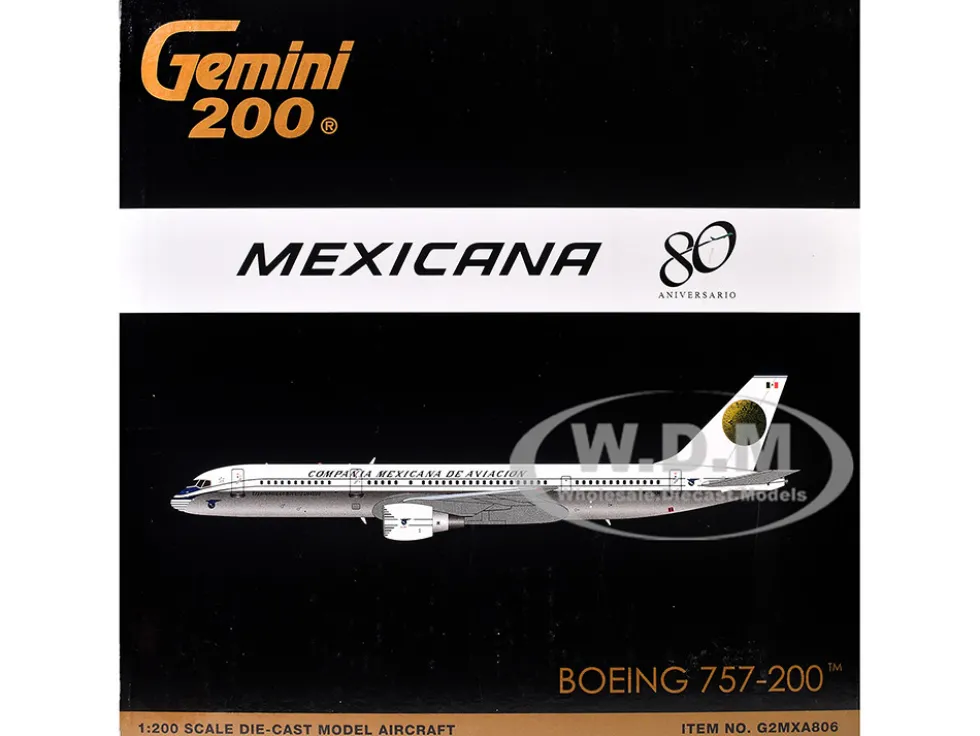 Boeing 757-200 Commercial Aircraft "Mexicana Retro Livery" (N380RM) White with Tail Graphics "Gemini 200" Series 1/200 Diecast Model Airplane by GeminiJets