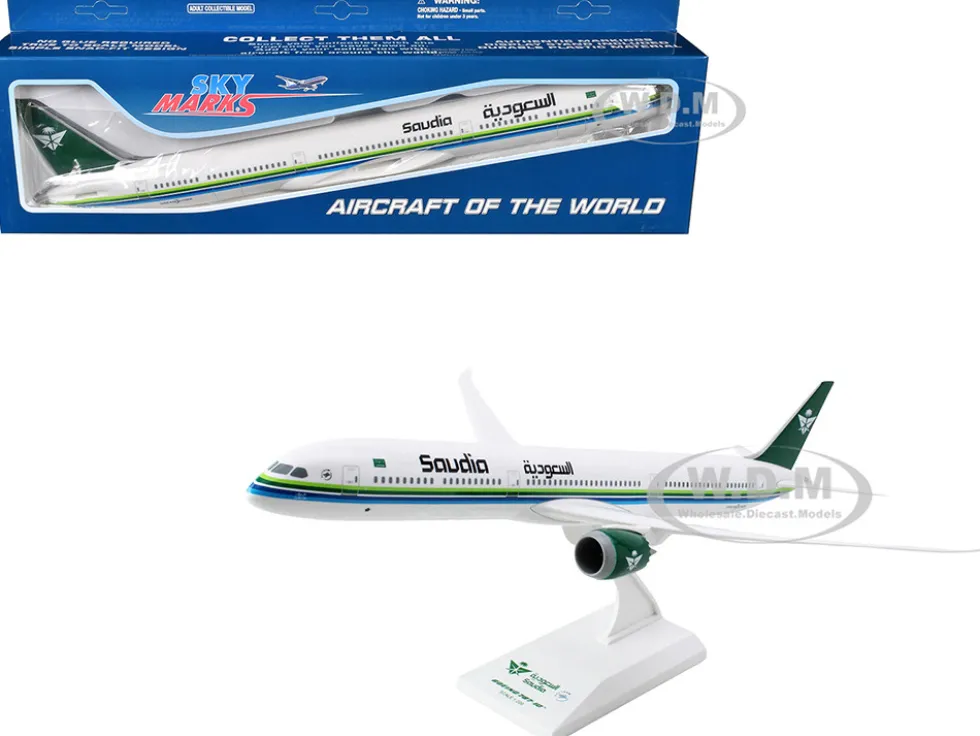 Boeing 787-10 Commercial Aircraft "Saudia Airlines" White with Green and Blue Stripes (Snap-Fit) 1/200 Plastic Model by Skymarks