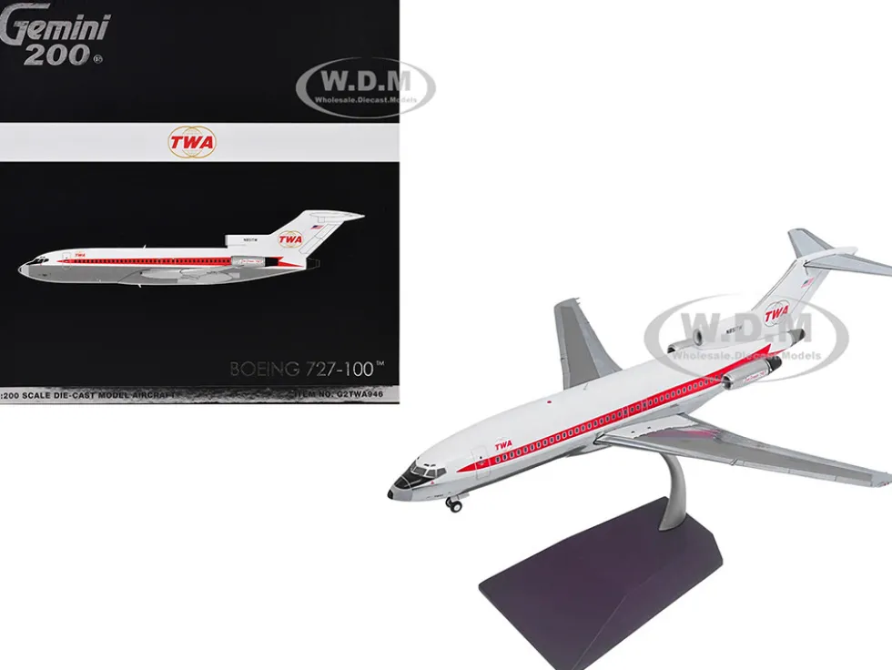 Boeing 727-100 Commercial Aircraft "Trans World Airlines (TWA)" (N851TW) White with Red Stripes "Gemini 200" Series 1/200 Diecast Model Airplane by GeminiJets