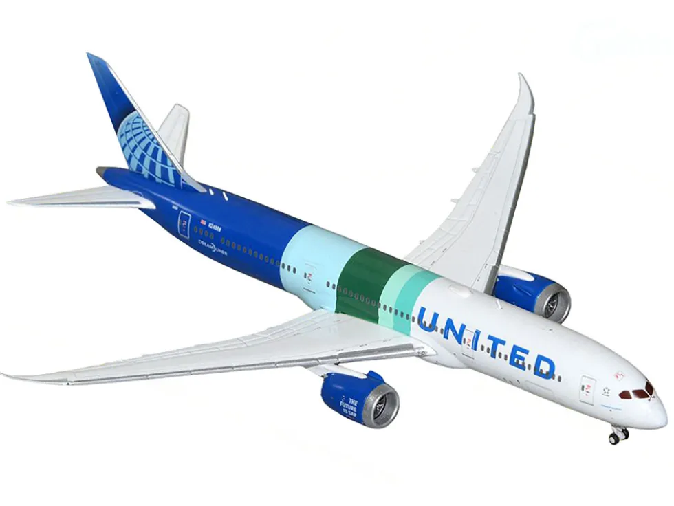 Boeing 787-9 Commercial Aircraft "United Airlines - The Future is SAF" (N24988) White and Blue with Stripes 1/400 Diecast Model Airplane by GeminiJets