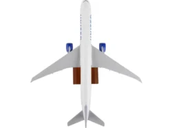 Boeing 777-300 Commercial Aircraft "United Airlines" (N2749U) White with Blue Tail with Wood Stand (2019 Livery) (Snap-Fit) 1/200 Plastic Model by Skymarks