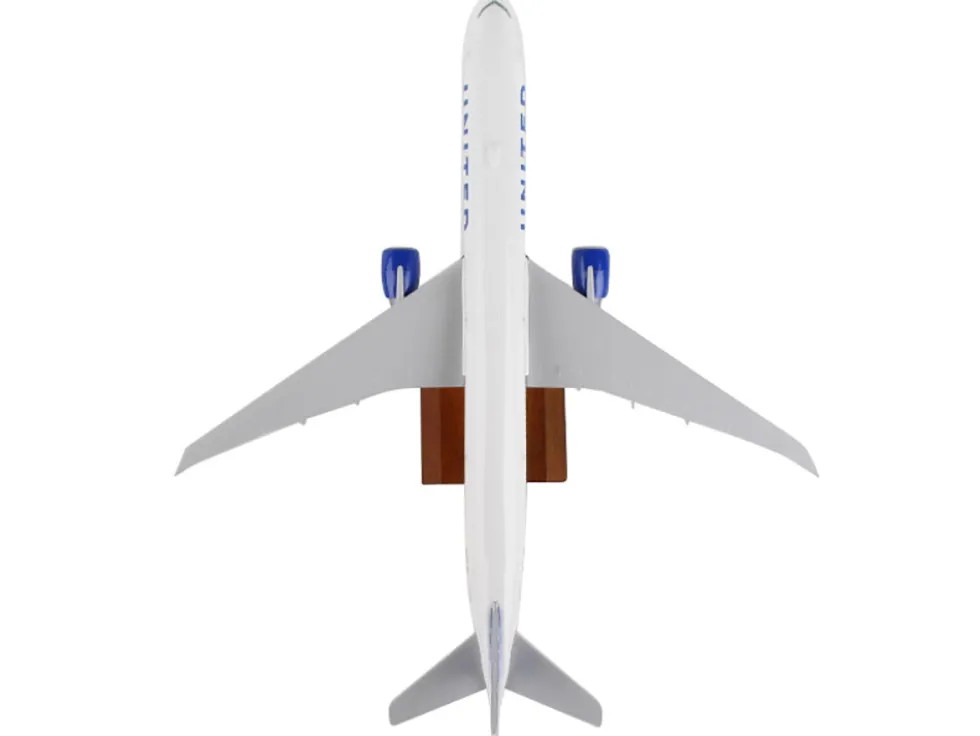 Boeing 777-300 Commercial Aircraft "United Airlines" (N2749U) White with Blue Tail with Wood Stand (2019 Livery) (Snap-Fit) 1/200 Plastic Model by Skymarks