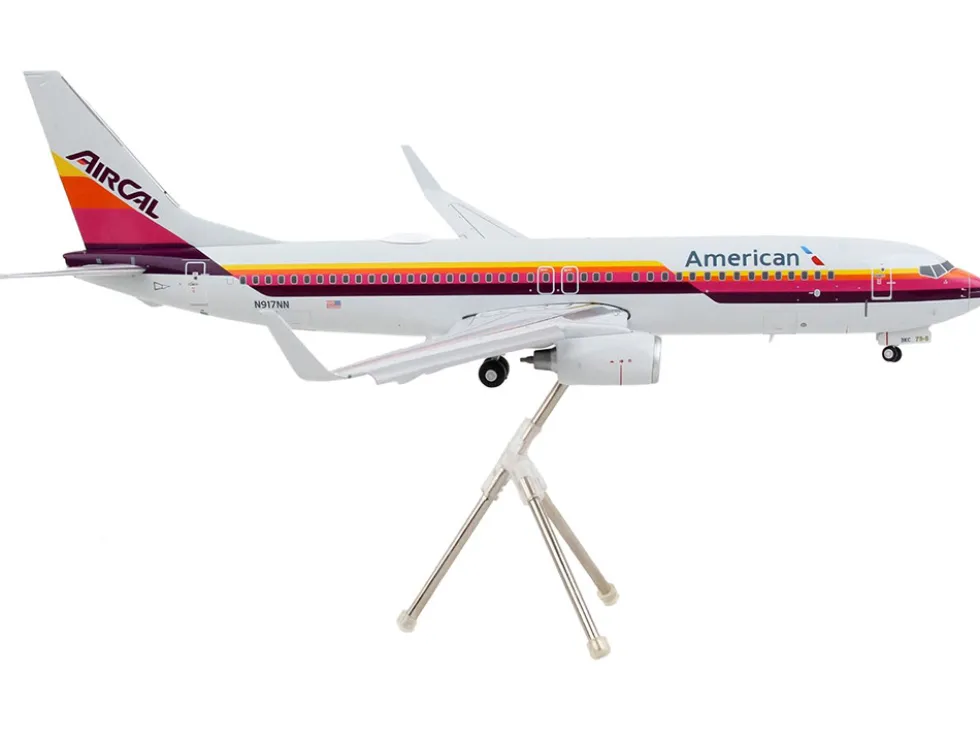 Boeing 737 800 Commercial Aircraft with Flaps Down American Airlines AirCal Gray with Stripes Gemini 200 Series 1/200 Diecast Model Airplane GeminiJets G2AAL474F