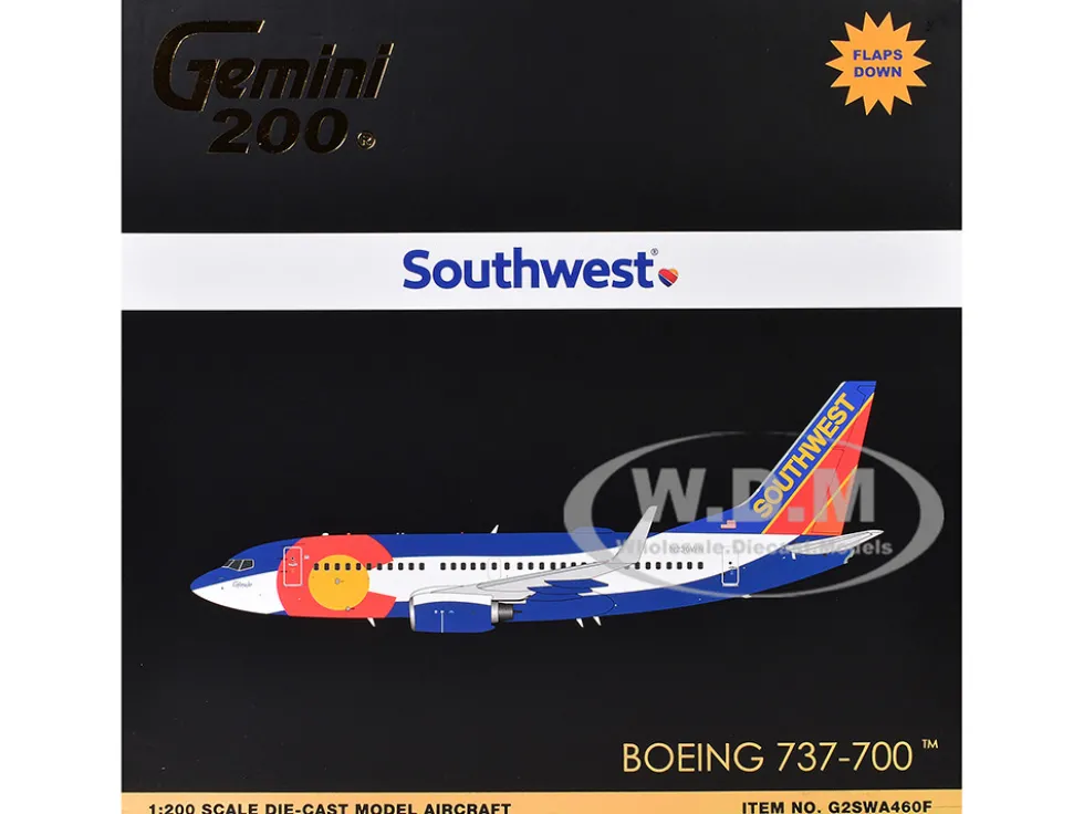 Boeing 737-700 Commercial Aircraft with Flaps Down Configuration "Southwest Airlines - Colorado One" (N230WN) White and Blue "Gemini 200" Series 1/200 Diecast Model Airplane by GeminiJets