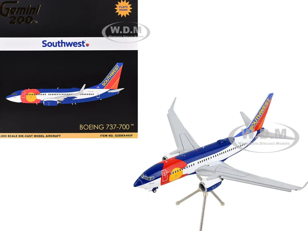 Boeing 737-700 Commercial Aircraft with Flaps Down Configuration "Southwest Airlines - Colorado One" (N230WN) White and Blue "Gemini 200" Series 1/200 Diecast Model Airplane by GeminiJets