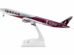 Boeing 777-300 Commercial Aircraft with Landing Gear "Qatar Airways - FIFA World Cup Qatar 2022" Gray and Dark Red (Snap-Fit) 1/200 Plastic Model by Skymarks
