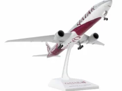 Boeing 777-300 Commercial Aircraft with Landing Gear "Qatar Airways - FIFA World Cup Qatar 2022" Gray and Dark Red (Snap-Fit) 1/200 Plastic Model by Skymarks