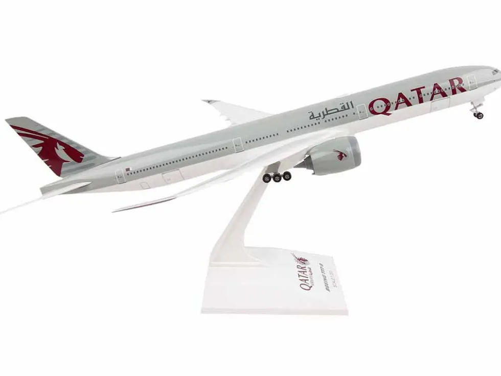 Boeing 777-9 Commercial Aircraft with Landing Gear "Qatar Airways" Gray with Tail Graphics (Snap-Fit) 1/200 Plastic Model by Skymarks