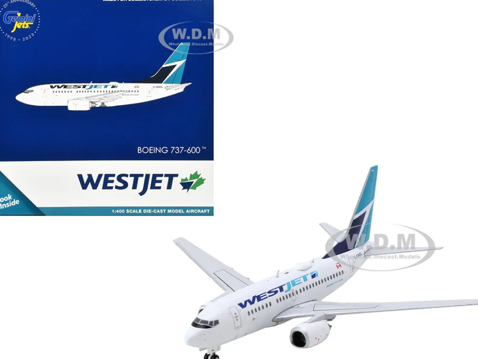 Boeing 737-600 Commercial Aircraft "Westjet Airlines" (C-GWSL) White with Blue Tail 1/400 Diecast Model Airplane by GeminiJets