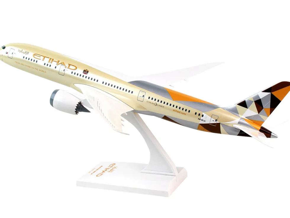 Boeing 787-9 Dreamliner Commercial Aircraft "Etihad Airlines" (A6-BLA) Beige with Tail Graphics (Snap-Fit) 1/200 Plastic Model by Skymarks
