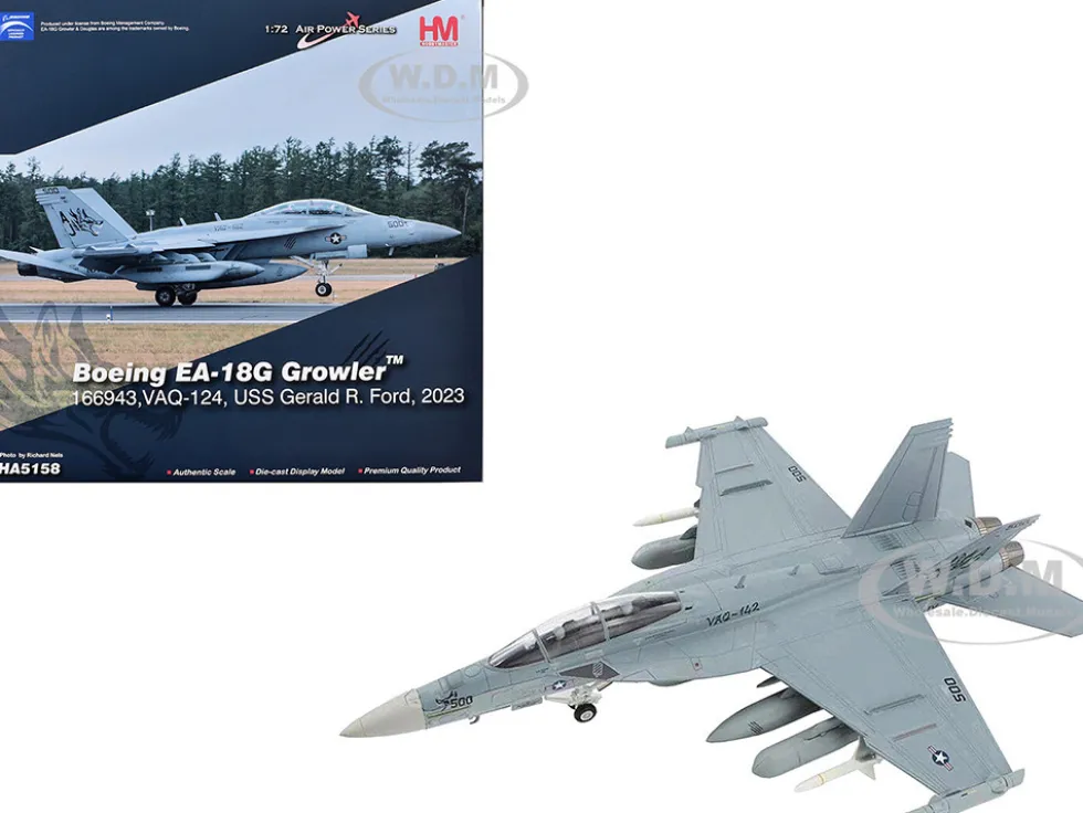 Boeing EA-18G Growler Aircraft "VAQ-142 Gray Wolves, USS Gerald R. Ford" (2023) United States Navy "Air Power Series" 1/72 Diecast Model by Hobby Master