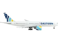 Boeing 777 200ER Commercial Aircraft with Flaps Down Eastern Air Lines White with Striped Tail 1/400 Diecast Model Airplane GeminiJets GJ2059F