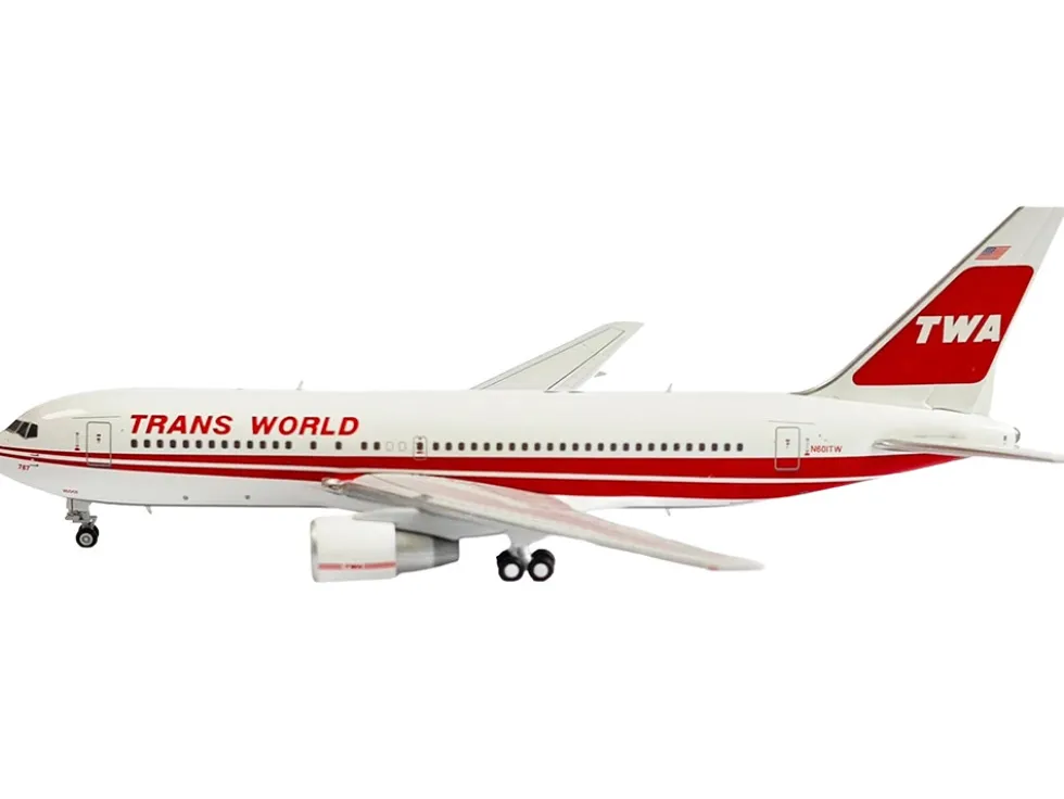 Boeing 767-200ER Commercial Aircraft "Trans World Airlines" (N601TW) White with Red Stripes 1/400 Diecast Model Airplane by V1:400
