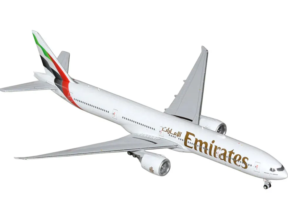 Boeing 777-300ER Commercial Aircraft "Emirates Airlines" (A6-EQH) White with Striped Tail 1/400 Diecast Model Airplane by GeminiJets