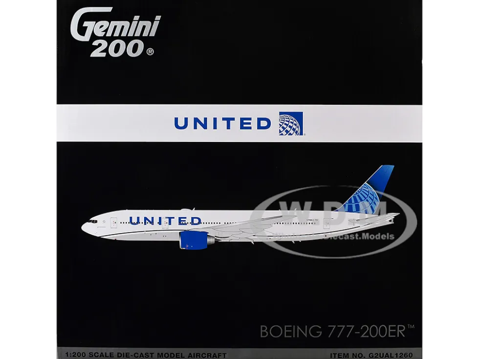 Boeing 777-200ER Commercial Aircraft "United Airlines" (N798UA) White with Blue Tail "Gemini 200" Series 1/200 Diecast Model Airplane by GeminiJets