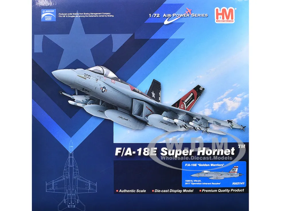 Boeing F/A-18E Super Hornet Fighter Aircraft "168910, Golden Warriors, VFA-87, Operation Inherent Resolve" (2017) United States Navy "Air Power Series" 1/72 Diecast Model by Hobby Master