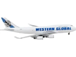 Boeing 747 400F Commercial Aircraft Western Global White with Blue Tail Stripes 1/400 Diecast Model Airplane GeminiJets GJ2015