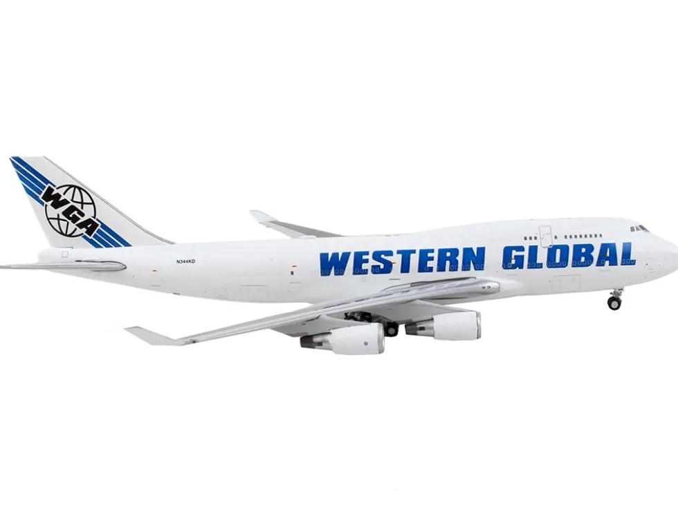 Boeing 747 400F Commercial Aircraft Western Global White with Blue Tail Stripes 1/400 Diecast Model Airplane GeminiJets GJ2015