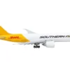 Boeing 777F Commercial Aircraft with Flaps Down Southern Air DHL White and Yellow 1/400 Diecast Model Airplane GeminiJets GJ2014F