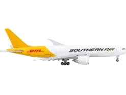 Boeing 777F Commercial Aircraft with Flaps Down Southern Air DHL White and Yellow 1/400 Diecast Model Airplane GeminiJets GJ2014F