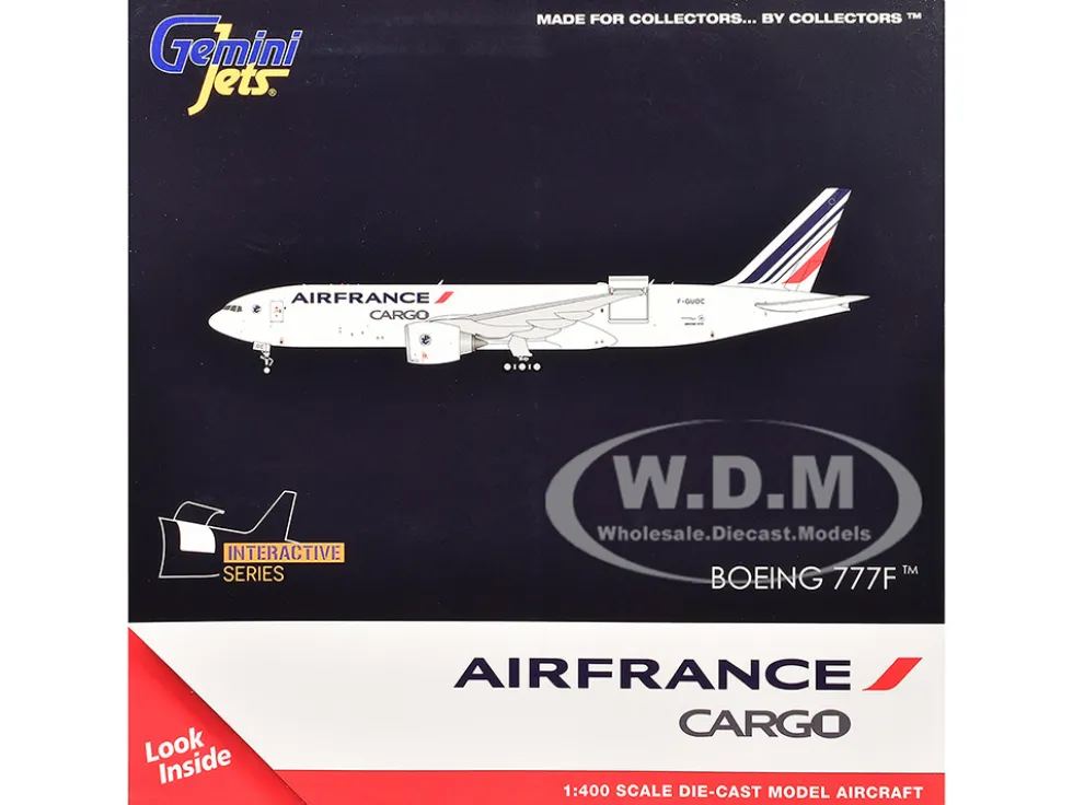 Boeing 777F Commercial Aircraft "Air France Cargo" (F-GUOC) White with Red and Blue Striped Tail "Interactive Series" 1/400 Diecast Model Airplane by GeminiJets