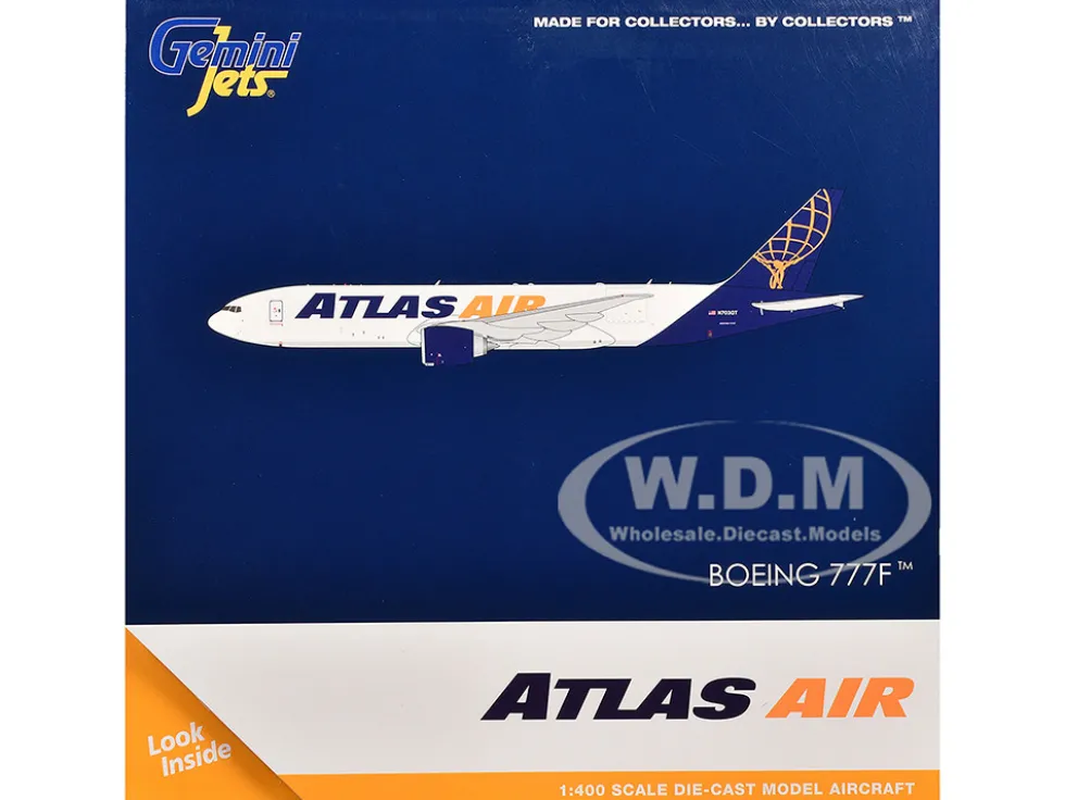 Boeing 777-200LR Commercial Aircraft "Atlas Air" (N703GT) White with Blue Tail 1/400 Diecast Model Airplane by GeminiJets