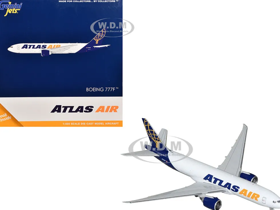 Boeing 777-200LR Commercial Aircraft "Atlas Air" (N703GT) White with Blue Tail 1/400 Diecast Model Airplane by GeminiJets