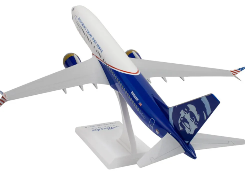 Boeing 737 MAX 8 Commercial Aircraft "Alaska Airlines - Honoring Those Who Serve" (N806AK) White and Blue (Snap-Fit) 1/130 Plastic Model by Skymarks