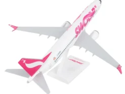 Boeing 737 MAX 8 Commercial Aircraft "Swoop" (C-GORP) White with Pink Tail (Snap-Fit) 1/130 Plastic Model by Skymarks