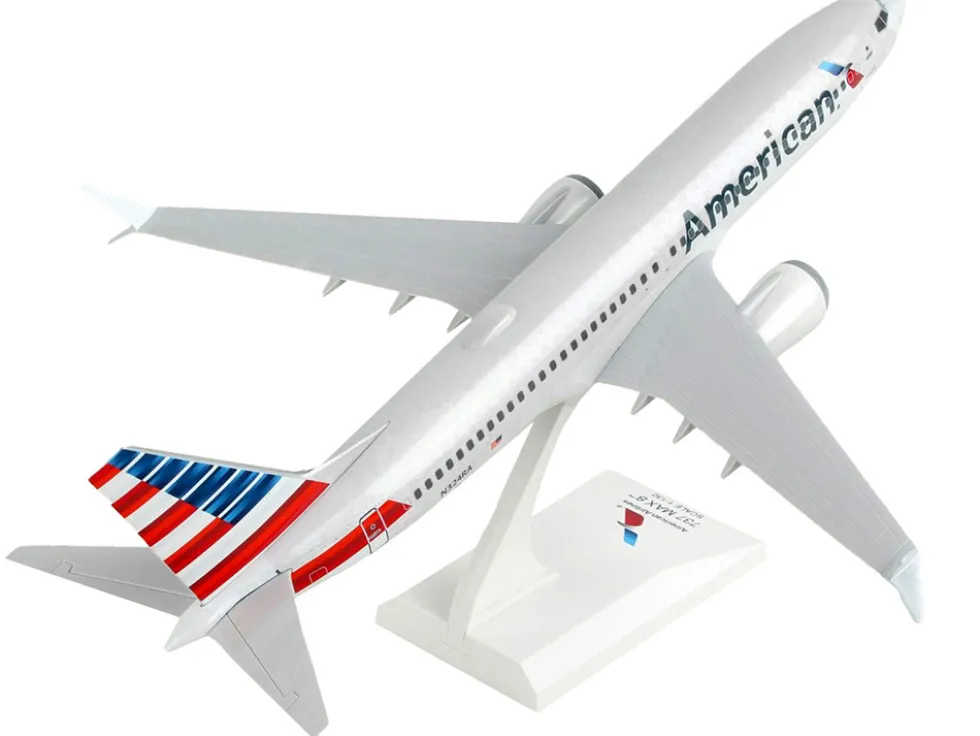Boeing 737 MAX 8 Commercial Aircraft with Wi-Fi Dome "American Airlines" (N240SY) Gray with Red and Blue Tail (Snap-Fit) 1/130 Plastic Model by Skymarks
