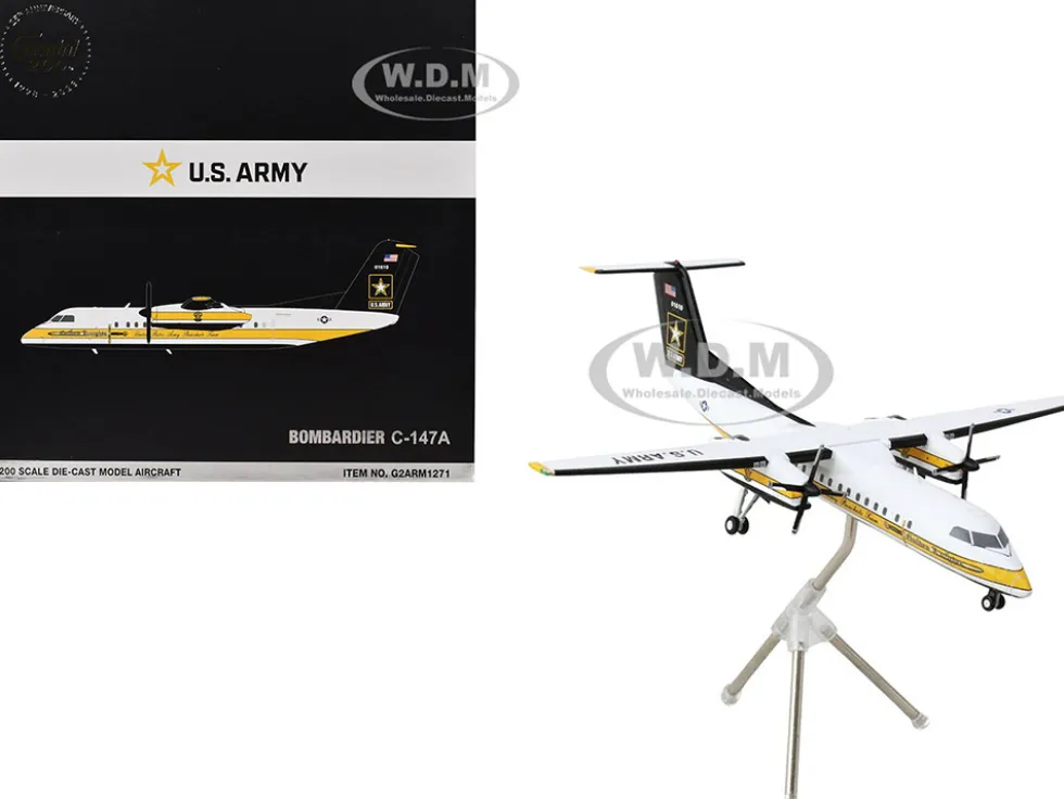 Bombardier C-147A Transport Aircraft "Golden Knights Parachute Team" United States Army (17-01610) White with Yellow Stripes and Black Tail "Gemini 200" Series 1/200 Diecast Model Airplane by GeminiJets
