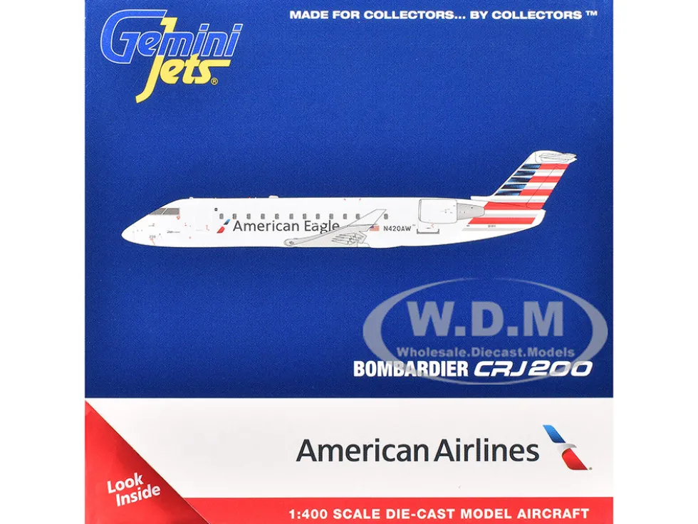 Bombardier CRJ200 Commercial Aircraft "American Eagle - Air Wisconsin" (N420AW) Gray with Red and Blue Tail 1/400 Diecast Model Airplane by GeminiJets