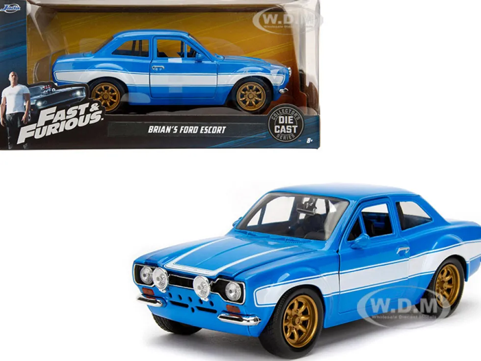 1970 Brian's Ford Escort Blue White Stripes Fast Furious Movie 1/24 Diecast Model Car Jada 99572